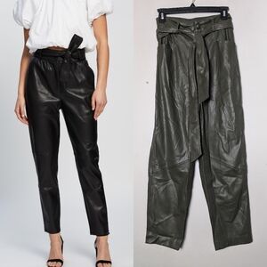 Mossman Pants Leather Olive Green High Rise Belted Sz 4